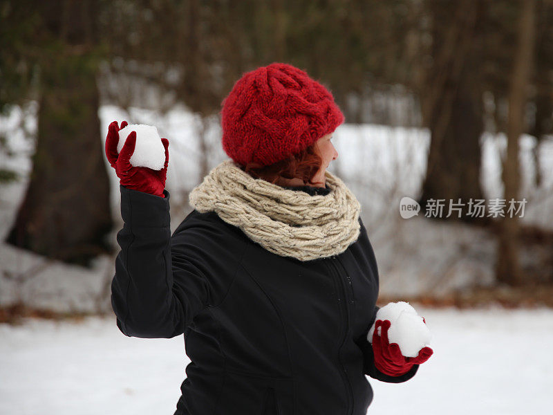 Woman Throwing, Holding Snowball, Playing Snowball Fight